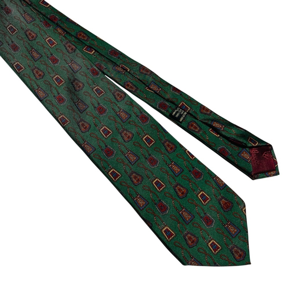 Gucci Green and Red‎ Patterned Vintage Silk Tie made in Italy